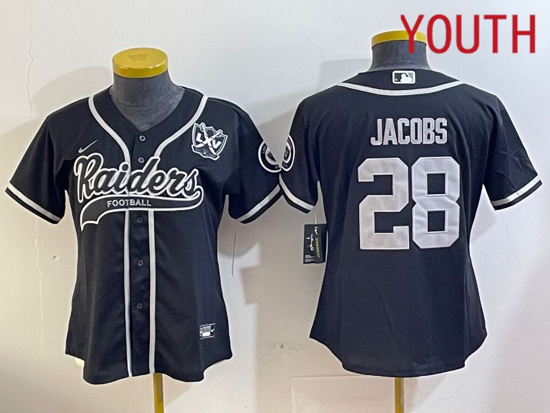Youth Oakland Raiders #28 Jacobs Black Joint Name 2024 Nike Limited NFL Jersey style 4->youth nfl jersey->Youth Jersey